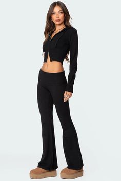 Desiree Knitted Low Rise Fold Over Pants – edikted Stretch Knit Full Length Pants, Casual High Waist Sets For Fall, Casual High Waist Fall Sets, Full-length Stretch Knit Bottoms, Casual High Stretch Ribbed Pants, Stretch Knit Full-length Bottoms, Full Length Knit Stretch Bottoms, Fitted Full Length Knit Pants, Knit Stretch Full Length Bottoms