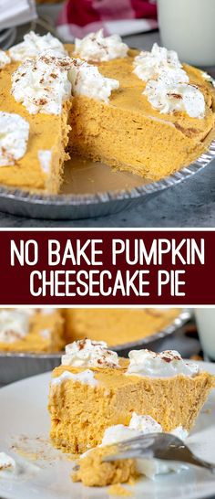 no bake pumpkin cheesecake pie on a plate