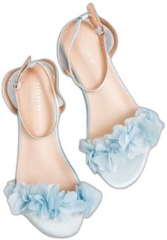 Closed Toe Sandals For Prom In Spring, Spring Prom Low Heel Sandals, Blue Sandals For Summer Prom, Blue Sandals For Prom In Summer, Flower Girl Shoes, Women's Slip Ons, Tour Outfits, Bridesmaid Shoes, Chiffon Flowers