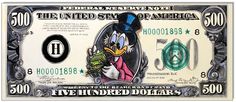 a $ 500 bill with donald the duck on it