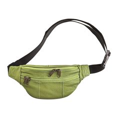 Seen on runways and in the street, fanny packs are back. Make yours leather--stylish, supple, improving with age. Zip top, 2 front zip pockets, 1 inside zip pocket. Nylon canvas strap adjusts 34-52". 13"w x 5 1/2"h x 3 1/2"d. Imported. Specify Cognac, Red, Black, Turquoise, Lime, White, or Eggplant. Leather Fanny Pack, Fanny Pack, Zip Pockets, Fashion Accessories, Wallet, Turquoise, Leather, Black