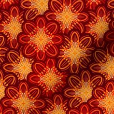 an orange and red flower pattern on fabric