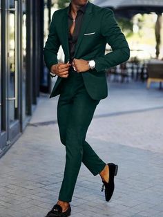 Black Green Men's Prom Suits Wedding Party Suits Solid Colored 2 Piece Fashion Party Tailored Fit Single Breasted One-button 2024 2024 - $97.99 Boys Prom Outfit Ideas, Boy Prom Outfit, Green Suit Men, Black Men Suits, Linen Suits For Men, Costume Vert, Wedding Suit Styles, Prom For Guys, Prom Suits For Men