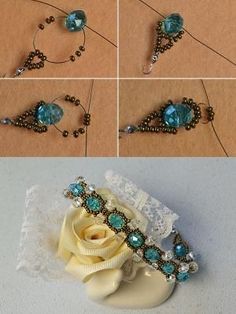 the instructions for how to make a beaded headband with flowers and pearls on it