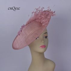 New Mauve Blush pink dusky pink fascinator headband big sinamay saucer hatinator wedding races tea p Pink Feathered Fascinator With Curved Brim, Pink Feathered Headpieces For Summer, Summer Pink Feathered Headpieces, Pink Summer Hat With Feathers, Pink Feathered Summer Hat, Pink Summer Fascinator With Feathers, Summer Pink Fascinator With Feathers, Summer Pink Feather Fascinator, Summer Pink Feathered Fascinator