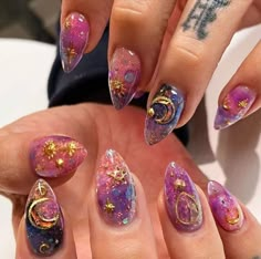 Mystical Nail Designs, Witch Nail Art, Spiritual Nails, Celestial Nail Art, Spring Break Nails Acrylic, Fierce Nails, Pedi Designs, Mystic Nails, Nagel Stamping