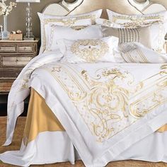 Luxury Egyptian Cotton Bedding Set Embroidery Duvet Cover Bed Sheet 4/7pcs White  | eBay Bedding Sets White, Gold Duvet, Lace Bedding Set, Embroidered Duvet Cover, Egyptian Cotton Duvet Cover, Golden Embroidery, Soft Bed Sheets, Kids Duvet Cover, Soft Bed