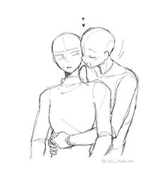 a drawing of two people hugging and one is holding the other's arm around his neck