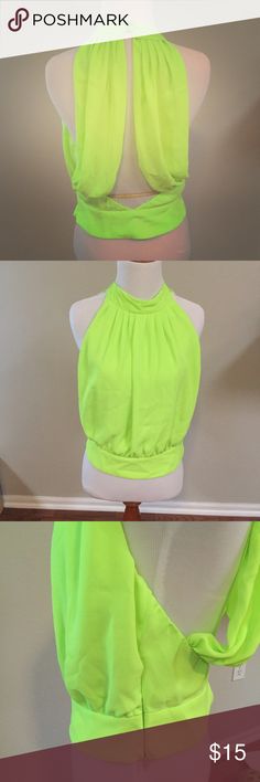 Sexy Backless Neon Halter Top Super sexy backless halter top, buttons at neck with side zip at bottom. Small Caribbean queen Tops Green Stretch Backless Crop Top, Green Backless Top For Night Out, Green Halter Neck Crop Top For Night Out, Trendy Green Halter Top For Party, Caribbean Queen, Backless Halter Top, Halter Top, Side Zip, Neon