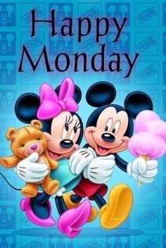 an image of mickey and minnie mouse with the caption for happy monday on it