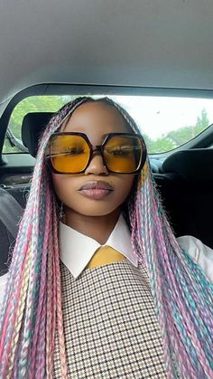 Colored Hair Black Women Braids, Three Color Braids, Summer Box Braids Colors, Periwinkle Braids, Pastel Box Braids, Multi Colored Braids, Unique Braids For Black Women, Pastel Braids, Faux Hairstyles