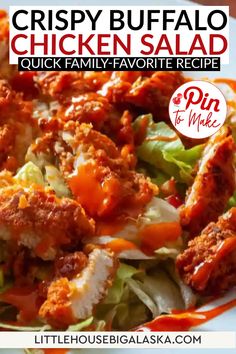 crispy buffalo chicken salad recipe on a white plate