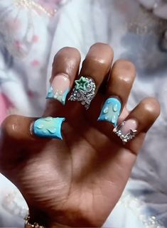 Duck Nail Ideas Short, Baby Blue Duck Nails, Nails Acrylic Duck Shape, Blue Junk Nails, Nails Acrylic Charms, Simple Duck Nails, Duck Junk Nails, Cute Duck Nails