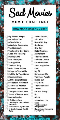 Tear Jerker Movie List, The Saddest Movies List, Movie Challenge List, Movies To Make You Cry, Movies That Will Make You Cry, Movies To Cry To, Movies You Must Watch List, Love Movies To Watch, Tearjerker Movies