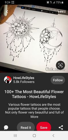 an iphone screen with tattoos on it and the caption reads,'100 + the most beautiful flowers '