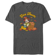 Who knew that dressing "mousey" could be so cute!? Celebrate Walt Disney's most iconic characters with this officially licensed Disney Mickey Mouse and Friends Give Thanks Scarecrow Mickey Men's Graphic T-Shirt. This adorable design features the whimsical Mousey dressed up as a scarecrow leaning on a basket full of corn and pumpkins across the front. Celebrate Thanksgiving Disney-style this year with fun new Mickey and Friends apparel for the whole family! Disney Fan Merchandise T-shirt For Fall, Graphic Print T-shirt For Disney Fan Events In Fall, Disney Letter Print T-shirt For Fall, Disney Character Print T-shirt For Fall, Disney T-shirt With Cartoon Print For Fall, Fall Crew Neck T-shirt For Disney Fan Events, Cotton Mickey Mouse T-shirt For Fall, Fall Mickey Mouse Crew Neck T-shirt, Mickey Mouse T-shirt For Disney Fan Events In Fall