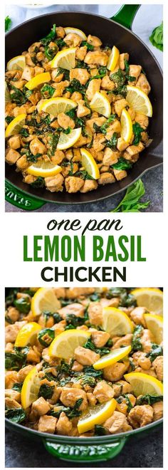 one pan lemon basil chicken in a skillet