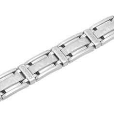 1/4ctw diamond stainless steel link bracelet with a foldover clasp. White Gold Link Bracelet With Box Clasp, Formal Link Jewelry With Stainless Steel Clasp, Luxury White Gold Chain Bracelet With Stainless Steel Clasp, Silver Chain Link Diamond Bracelet For Formal Occasions, Formal Jewelry With Stainless Steel Clasp And Link Shape, Formal Stainless Steel Bracelet With Polished Finish, Formal Jewelry With Stainless Steel Link Clasp, Formal Silver Chain Link Diamond Bracelet, Formal Jewelry With Stainless Steel Clasp Link