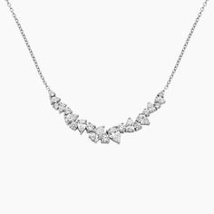 Olivetta Lab Diamond Necklace (1 1/2 ct. tw.) - 18K White Gold. Scattered and shimmering lab diamonds evoke a subtly floral feel in this graceful pendant. Wear it on its own for a dainty look or stack it with other necklaces for a bolder look. The length of the chain can be adjusted to 16, 17, or 18 inches to suit individual preference. Diamond Chains Women, Dr Jewelry, Mums Birthday, Dainty Diamond Necklace, White Gold Necklace, Detailed Necklace, Fancy Necklace, Diamond Jewelry Necklace, Diamond Necklaces