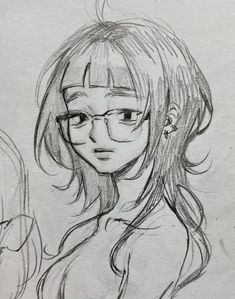 a pencil drawing of a girl with glasses