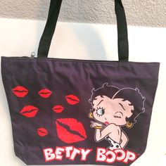 Betty Boop Fabric Kisses Zipper Tote Bag 16x14