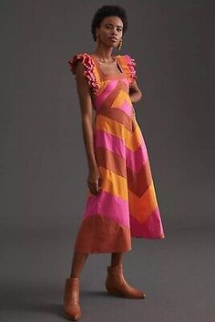 Colorful Dress, Beach Wear Outfits, Resort Dresses, Cotton Midi Dress, Colorblock Dress, Cutout Dress, 50 Fashion, Anthropologie Dress, Emphasis