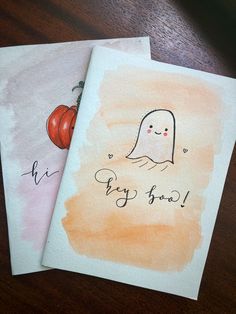 two greeting cards with ghost and pumpkins on them