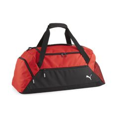 an orange and black duffel bag on a white background with the word puma written in