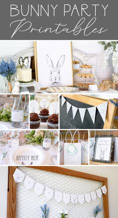 a collage of bunny party printables