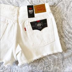 Nwt! These Are So Cute And A Bit Distressed For Style. I Wish They Fit Me, But That Doesn’t Mean You Won’t Enjoy Them! Cheap White Jean Shorts, Cheap White Levi's Jean Shorts, Levi's White Shorts, White Mid-rise Denim Jean Shorts, Cheap White High-waist Jean Shorts, Levi Shorts, Jean Shorts, White Shorts, Levi's