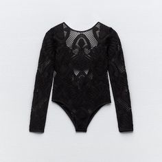 Zara Women's Black Bodysuit Size Xs Details And Fabric Content, Not Available Nwt Quick Shipping Bundle And Save Floral Jacquard, Womens Bodysuit, Black Bodysuit, Zara Women, Zara Black, Black Mesh, Long Sleeve Bodysuit, Zara Tops, Not Available