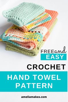 crochet hand towel pattern with text overlay reading free and easy crochet hand towel pattern