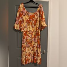 Mumu. Maxi Dress. Size Xxl. Nwt Yellow Floral Print Midi Dress With Square Neck, Yellow Square Neck Midi Dress With Floral Print, Yellow Square Neck Summer Midi Dress, Casual Orange Square Neck Midi Dress, Yellow Knee-length Midi Dress For Brunch, Mumu Dress, Show Me Your Mumu, Show Me Your, Show Me