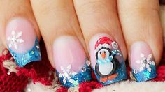 Penguins ✿ Kids Nail Designs, New Years Eve Nails, Finger Nail Art, Nail Art Designs Summer, Holiday Nail Art, Diy Nail Designs, Winter Nail Art, Winter Nail Designs, Beautiful Nail Designs