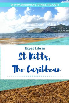 the beach with text that reads, expat life in st kitts, the caribbean