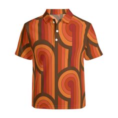 Step into the groove of the 70s with our Retro Polo Shirt for Men – a vibrant and stylish nod to the iconic era. This Short Sleeve Retro Shirt features a striking geometric orange and brown stripe pattern print, capturing the essence of 70s style and adding a touch of retro flair to your wardrobe. Crafted from a comfortable blend of 95% polyester and 5% spandex, this Retro Polo Shirt ensures a soft and flexible fit for all-day comfort. The short sleeves make it perfect for warmer weather, allowing you to showcase your retro style with ease. Elevate your casual look with this 70s Style Polo Shirt, a standout piece that effortlessly combines comfort and retro fashion. Whether you're heading to a casual outing or simply want to infuse your wardrobe with a touch of nostalgia, this Retro Polo S 70s Shirts, Modern Boutique, Retro Party, Summer Is Coming, 70s Style, Striped Polo Shirt, Mens Short Sleeve Shirt, Retro Shirts, 70s Fashion