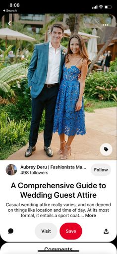 the wedding guest app on an iphone shows two people standing next to each other and smiling