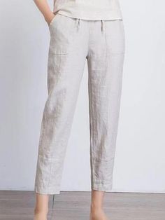 US$ 35.95 - White Casual Solid Pants - www.linenlooks.com Casual Linen Pants, Plain Pants, Linen Casual, Wide Leg Linen Pants, Pants Style