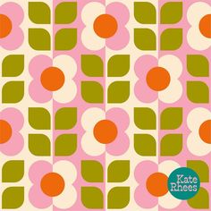 a pink, green and orange flower pattern with the words kate kneers on it