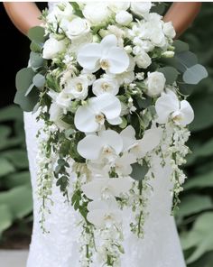 White Orchid Bridal Bouquet, Orchid Wedding Bouquets, Florist Tips, Classic Bridal Bouquet, White Orchid Bouquet, Trailing Bouquet, Orchid Bridal Bouquets, Dream Wedding Flowers, White Orchid Wedding