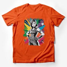 Women's Superhero T-Shirt, Comic Book Style Graphic Tee, Colorful Retro Fashion Top, Casual Cosplay Shirt, Feminine Power Tee Male T-Shirt Custom graphic T-Shirt.Customize your color Superhero Cotton T-shirt With Character Print, Fun Character Print T-shirt For Fan Conventions, Pop Culture T-shirt With Character Print For Comic-con, Themed Graphic T-shirt For Fan Conventions, Character Print T-shirt For Comic-con, Character Print Graphic Tee For Comic-con, Comic-con Character Print Graphic Tee, Comic-con Character Print Short Sleeve Tops, Superhero Cartoon Print Cotton T-shirt