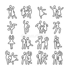 an image of people doing different things in the same line art style on white background