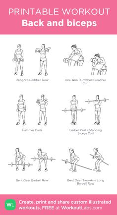 the printable workout poster shows how to use dumbs and bench presses for back and shoulders