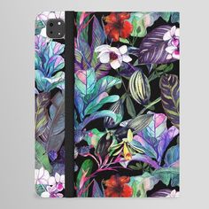 an ipad case with colorful flowers and leaves