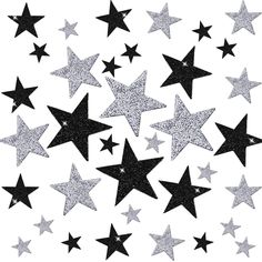 black and silver glitter stars on white background