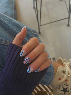 Waves Nails, Blue Waves, Nail Art, Blue, Beauty