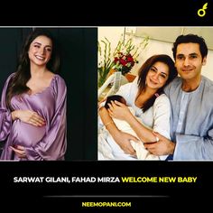 an image of a man and woman in bed with the caption saying,'sabwat giran, fahad mirza welcome new baby '