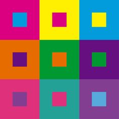 an image of squares with different colors on the same color scheme, and one square in the middle