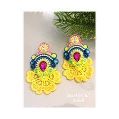 Stunning Soutache Lace Earrings!  These Statement earrings are handmade from scratch and elaborated with shiny crystals that will stand out your look! You can wear it in any style and make you look fabulous! It is made with pretty rayon cord and crystal stoned, rhinestones and a tassel skirt at the bottom.  It is very light weight and the they measures around 3" inches long.  The color intensity of the earrings may vary slightly from what is shown due to computer monitor settings. If you would l Fuzzy Earrings, Boho Valentines Day, Boho Valentines, Pom Earrings, Tassel Skirt, Pom Pom Earrings, Lace Earrings, Earrings Accessories, Business Card Size