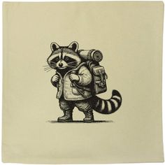 a drawing of a raccoon carrying a backpack